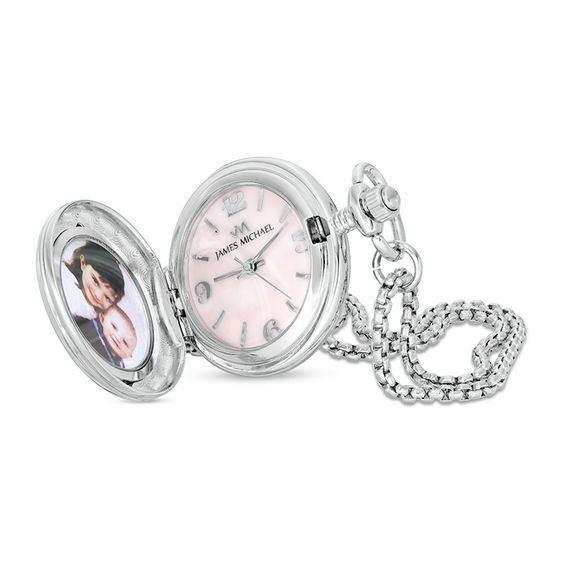 Ladies' James Michael Silver-Tone Floral Pocket Watch Pendant with Pink Mother-of Pearl Dial (Model: Wpa181007)