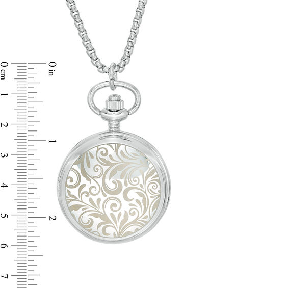 Ladies' James Michael Silver-Tone Floral Pocket Watch Pendant with Pink Mother-of Pearl Dial (Model: Wpa181007)