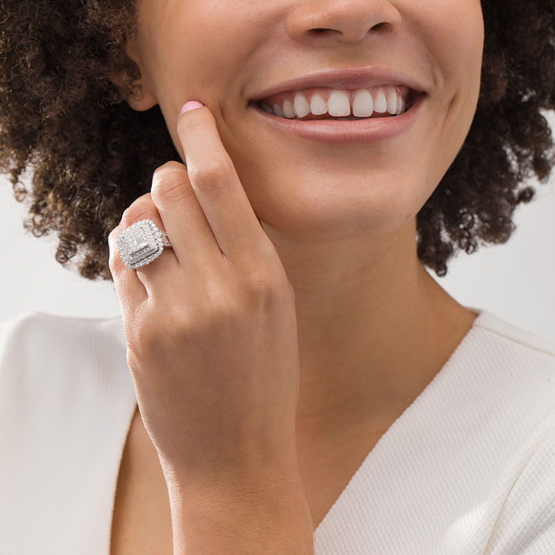 Main Image 2 of 4 CT. T.W. Quad Princess-Cut Diamond Vintage-Style Double Frame Engagement Ring in 14K White Gold