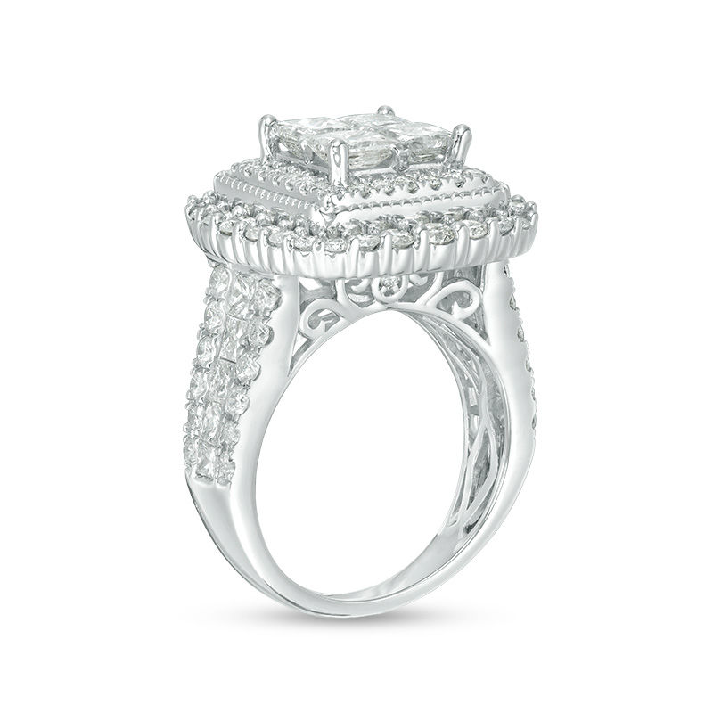 Main Image 3 of 4 CT. T.W. Quad Princess-Cut Diamond Vintage-Style Double Frame Engagement Ring in 14K White Gold