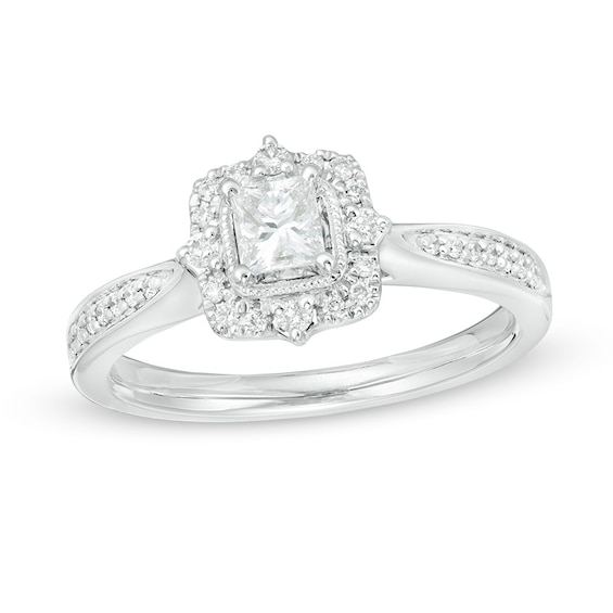 1/2 CT. T.w. Princess-Cut Diamond Frame Vintage-Style Engagement Ring in 14K White Gold