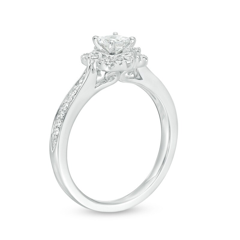Main Image 3 of 1/2 CT. T.W. Princess-Cut Diamond Frame Vintage-Style Engagement Ring in 14K White Gold