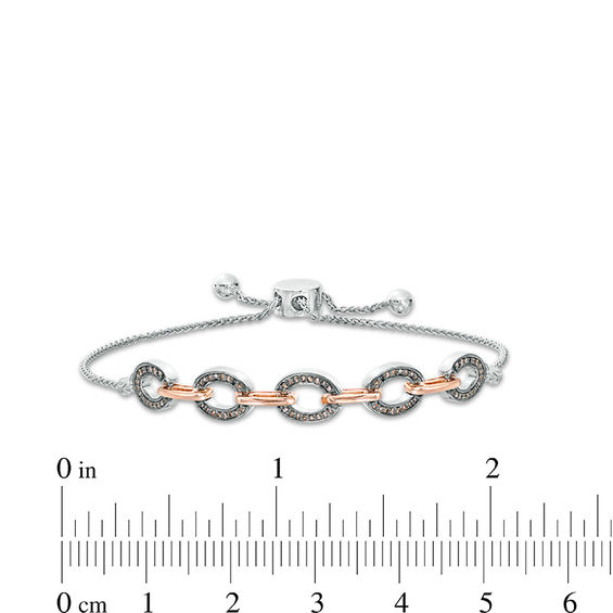 1/4 CT. T.w. Enhanced Champagne Diamond Oval Outline Link Bolo Bracelet in Sterling Silver and 10K Rose Gold - 9.5"
