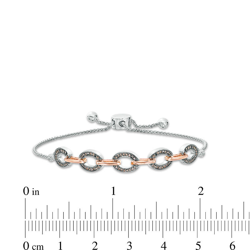 Main Image 3 of 1/4 CT. T.W. Enhanced Champagne Diamond Oval Outline Link Bolo Bracelet in Sterling Silver and 10K Rose Gold - 9.5"