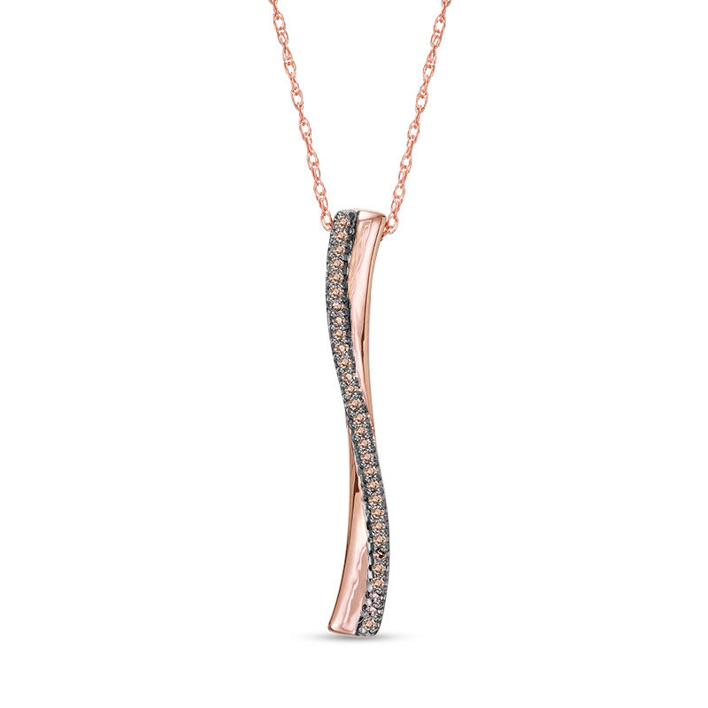 Main Image 1 of 1/10 CT. T.W. Enhanced Champagne Diamond Vertical Ribbon Pendant in 10K Rose Gold
