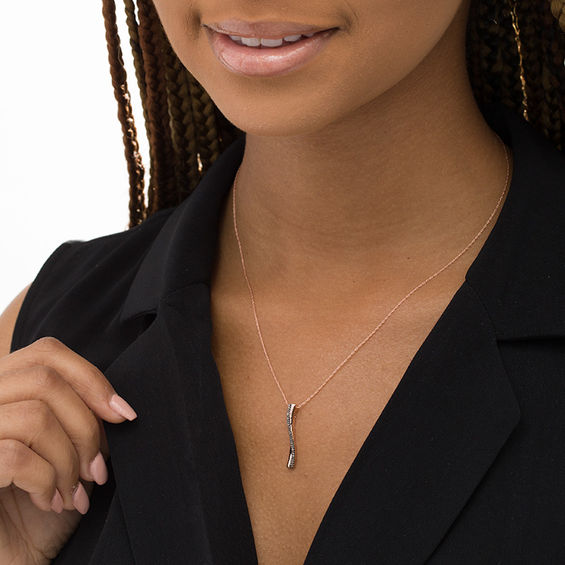 1/10 CT. T.w. Enhanced Champagne Diamond Vertical Ribbon Pendant in 10K Rose Gold