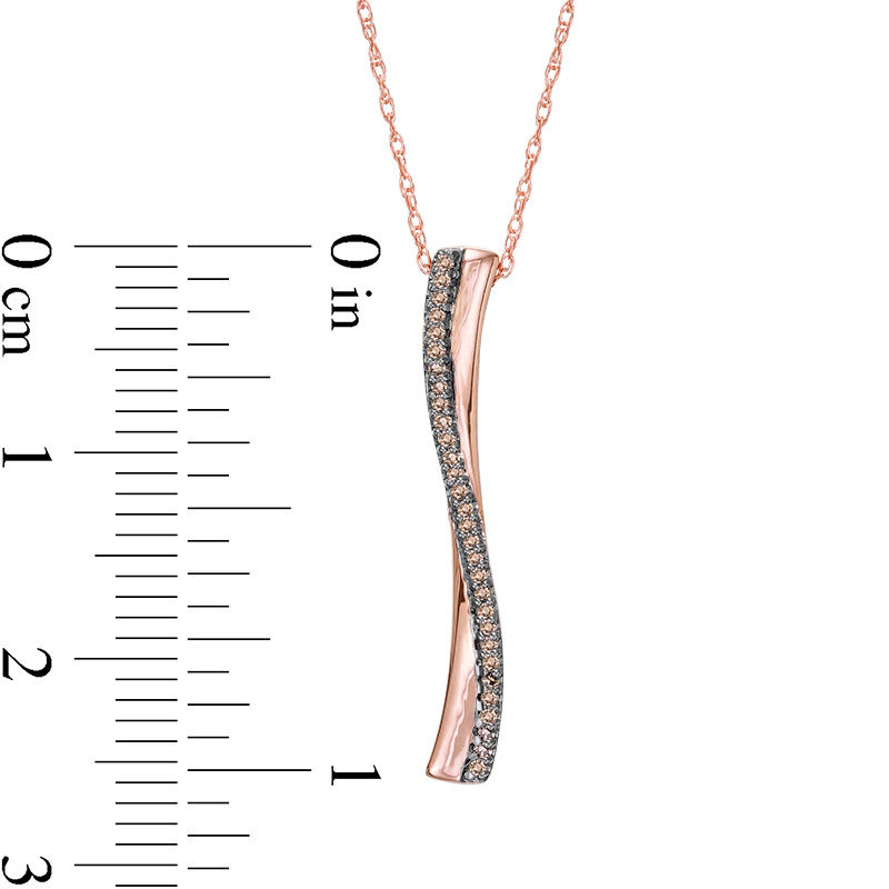 1/10 CT. T.W. Enhanced Champagne Diamond Vertical Ribbon Pendant in 10K Rose Gold