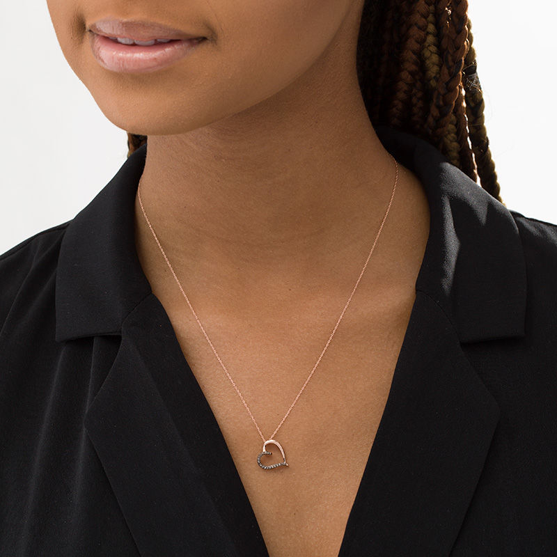 Main Image 2 of 1/15 CT. T.W. Enhanced Champagne Diamond Tilted Heart Outline Pendant in 10K Rose Gold