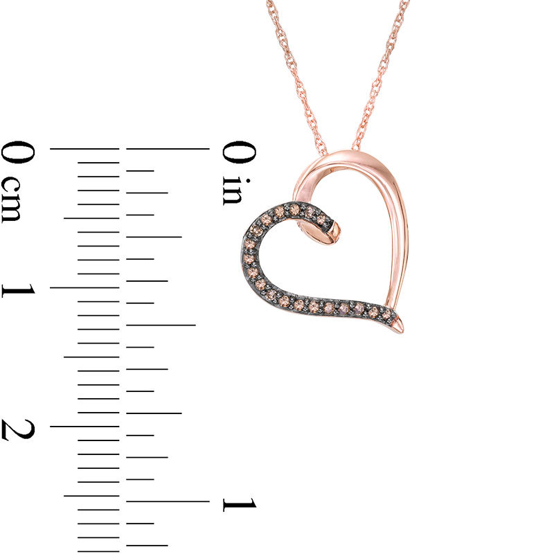 Main Image 3 of 1/15 CT. T.W. Enhanced Champagne Diamond Tilted Heart Outline Pendant in 10K Rose Gold