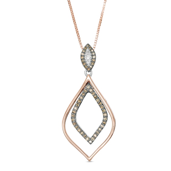 1/4 CT. T.w. Enhanced Champagne and White Diamond Double Marquise Outline Pendant in Sterling Silver and 10K Rose Gold