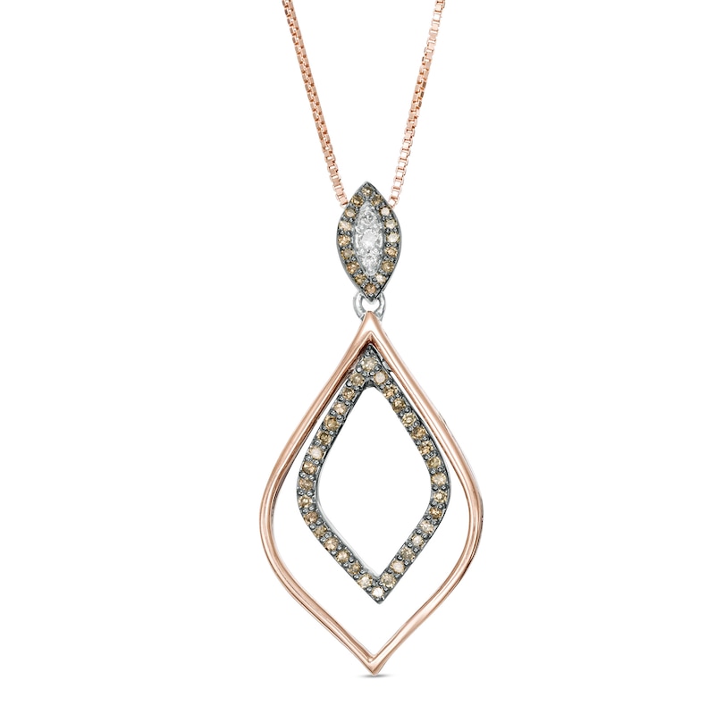 Main Image 1 of 1/4 CT. T.W. Enhanced Champagne and White Diamond Double Marquise Outline Pendant in Sterling Silver and 10K Rose Gold