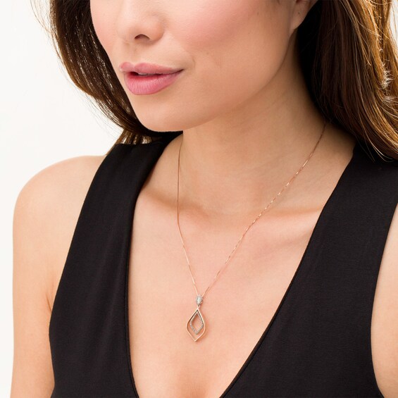 1/4 CT. T.w. Enhanced Champagne and White Diamond Double Marquise Outline Pendant in Sterling Silver and 10K Rose Gold