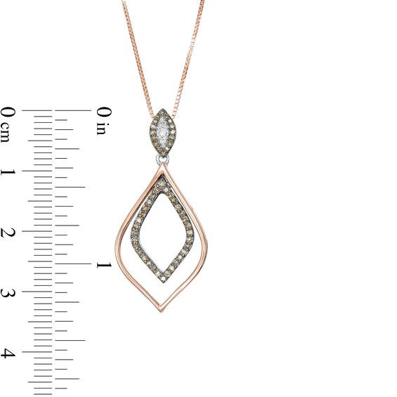 1/4 CT. T.w. Enhanced Champagne and White Diamond Double Marquise Outline Pendant in Sterling Silver and 10K Rose Gold