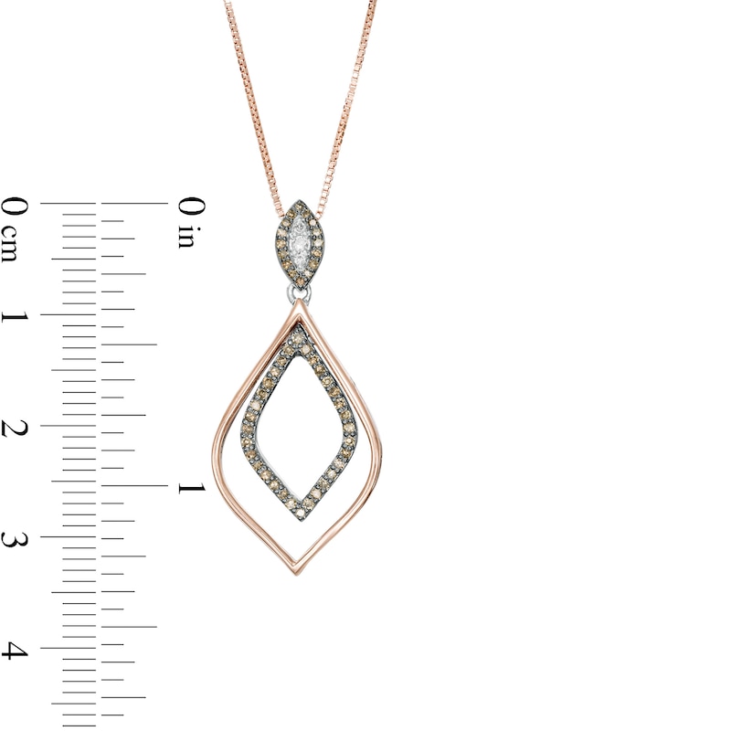 Main Image 3 of 1/4 CT. T.W. Enhanced Champagne and White Diamond Double Marquise Outline Pendant in Sterling Silver and 10K Rose Gold