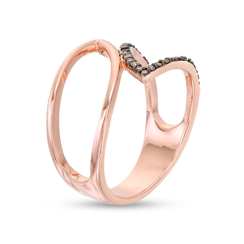 Main Image 3 of 1/6 CT. T.W. Enhanced Champagne Diamond Double Leaf Outline Wrap Ring in 10K Rose Gold
