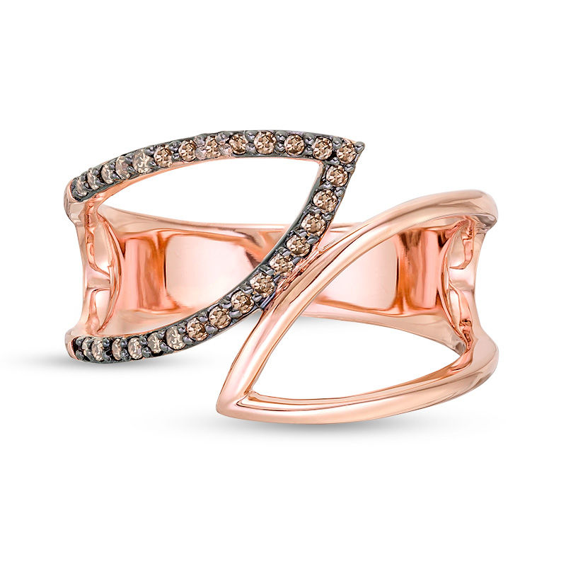 Main Image 4 of 1/6 CT. T.W. Enhanced Champagne Diamond Double Leaf Outline Wrap Ring in 10K Rose Gold