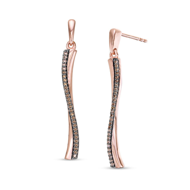 Main Image 1 of 1/6 CT. T.W. Enhanced Champagne Diamond Ribbon Drop Earrings in 10K Rose Gold