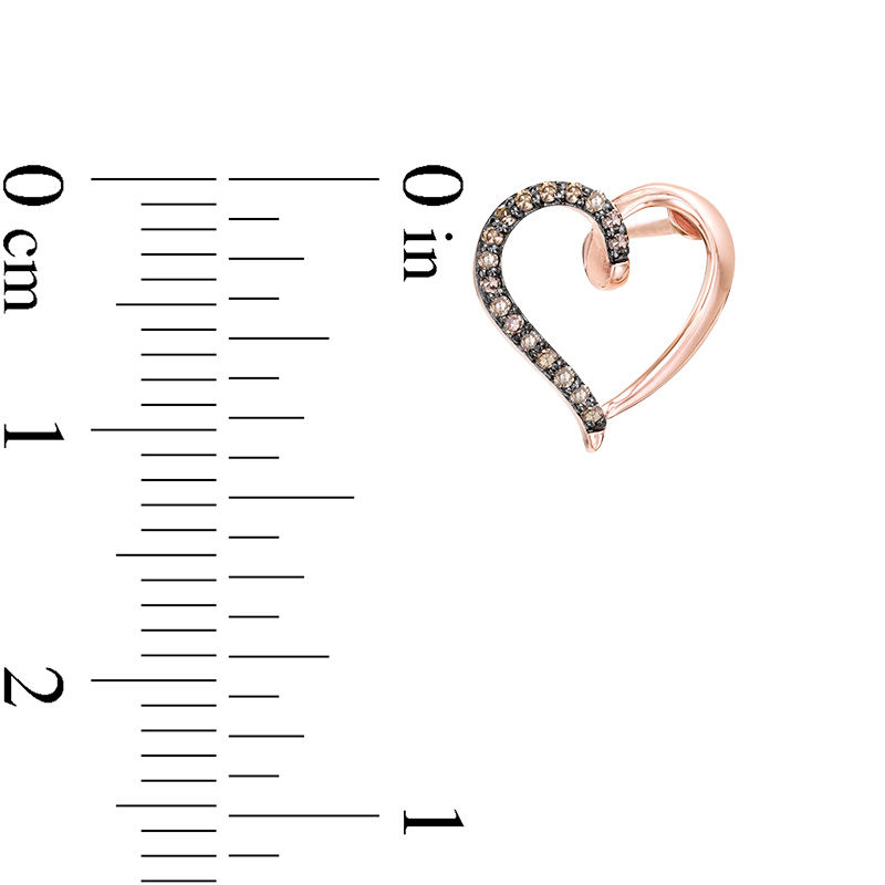Main Image 3 of 1/10 CT. T.W. Enhanced Champagne Diamond Heart Outline Stud Earrings in 10K Rose Gold