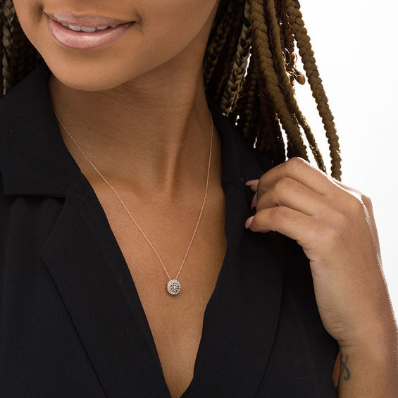 1/4 CT. T.w. Enhanced Champagne and White Diamond Scallop Frame Pendant in 10K Rose Gold