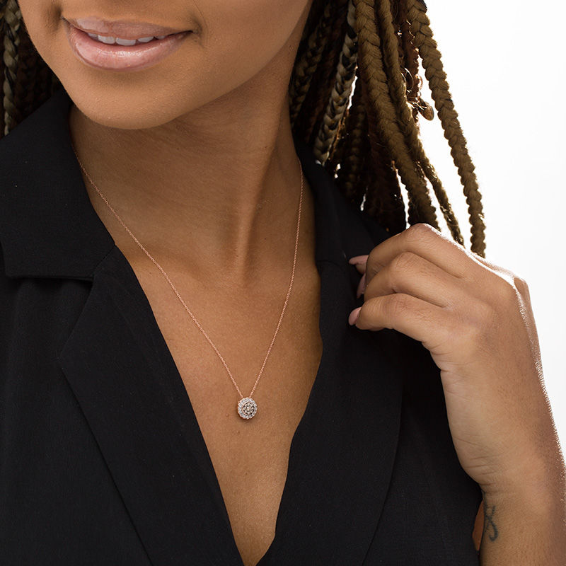 Main Image 2 of 1/4 CT. T.W. Enhanced Champagne and White Diamond Scallop Frame Pendant in 10K Rose Gold