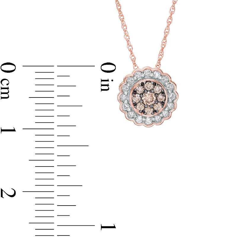 Main Image 3 of 1/4 CT. T.W. Enhanced Champagne and White Diamond Scallop Frame Pendant in 10K Rose Gold