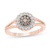 Thumbnail Image 0 of 1/4 CT. T.W. Enhanced Champagne and White Diamond Scallop Frame Split Shank Ring in 10K Rose Gold