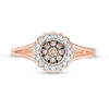 Thumbnail Image 3 of 1/4 CT. T.W. Enhanced Champagne and White Diamond Scallop Frame Split Shank Ring in 10K Rose Gold