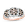 Thumbnail Image 1 of 1 CT. T.W. Composite Enhanced Champagne and White Diamond Frame Three Stone Ring in 10K Rose Gold