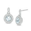 Thumbnail Image 0 of 5.0mm Aquamarine and 1/8 CT. T.W. Diamond Scallop Frame Vintage-Style Drop Earrings in 10K White Gold