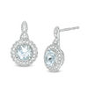 Thumbnail Image 1 of 5.0mm Aquamarine and 1/8 CT. T.W. Diamond Scallop Frame Vintage-Style Drop Earrings in 10K White Gold