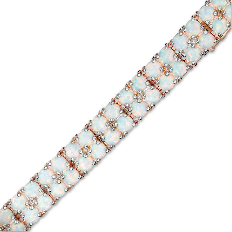 Main Image 1 of 3.5mm Lab-Created Opal Double Row Bracelet in Sterling Silver with 10K Rose Gold Plate - 7.25"