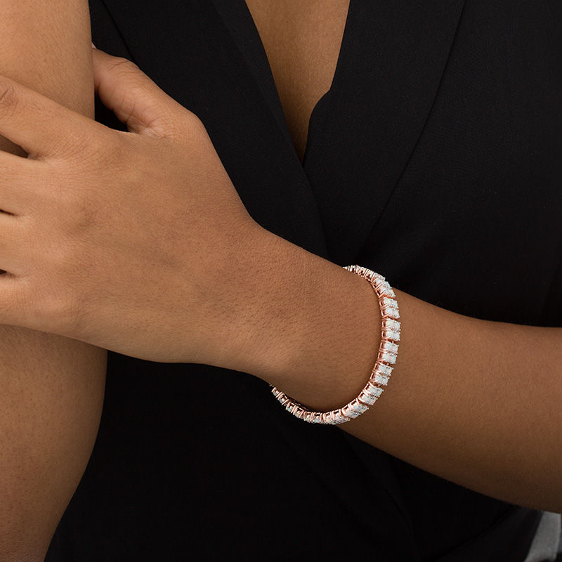 Main Image 2 of 3.5mm Lab-Created Opal Double Row Bracelet in Sterling Silver with 10K Rose Gold Plate - 7.25"