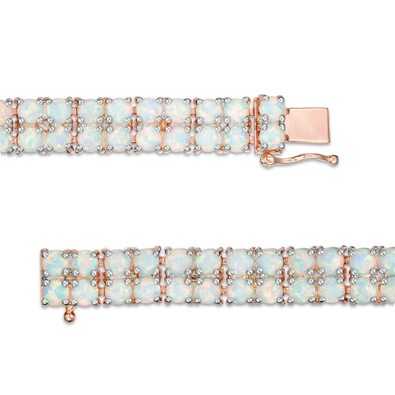Main Image 3 of 3.5mm Lab-Created Opal Double Row Bracelet in Sterling Silver with 10K Rose Gold Plate - 7.25"