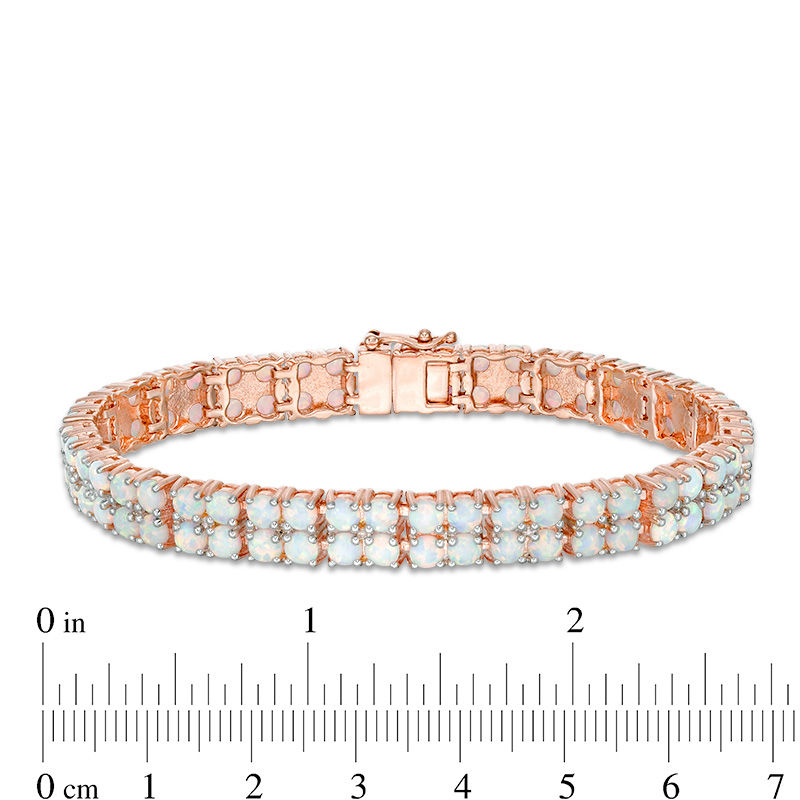 Main Image 4 of 3.5mm Lab-Created Opal Double Row Bracelet in Sterling Silver with 10K Rose Gold Plate - 7.25"