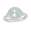 Thumbnail Image 1 of 7.0mm Aquamarine and 1/6 CT. T.W. Diamond Scallop Frame Vintage-Style Ring in 10K White Gold
