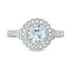 Thumbnail Image 4 of 7.0mm Aquamarine and 1/6 CT. T.W. Diamond Scallop Frame Vintage-Style Ring in 10K White Gold