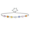 Thumbnail Image 1 of 4.0mm Lab-Created Multi-Color and White Sapphire Seven Stone Station Bolo Bracelet in Sterling Silver - 9.0"