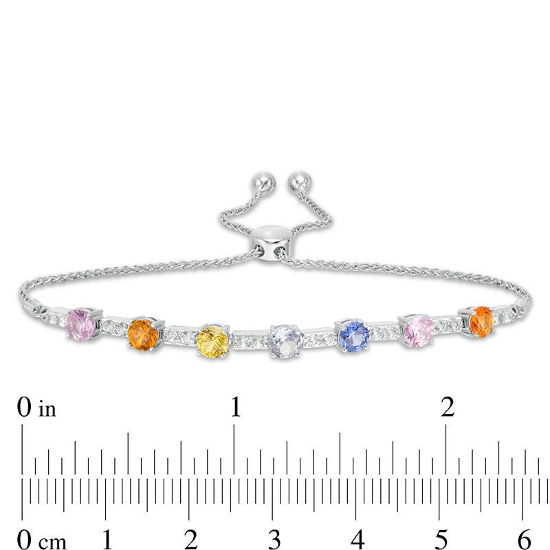 Main Image 3 of 4.0mm Lab-Created Multi-Color and White Sapphire Seven Stone Station Bolo Bracelet in Sterling Silver - 9.0"