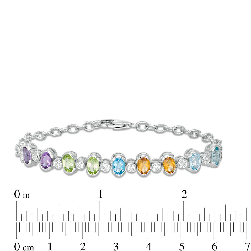 Main Image 4 of Oval Multi-Gemstone and White Topaz Bracelet in Sterling Silver - 7.5"