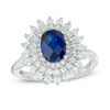 Thumbnail Image 1 of Oval Blue Sapphire and 5/8 CT. T.W. Diamond Sunburst Frame Ring in 10K White Gold