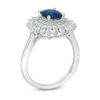 Thumbnail Image 3 of Oval Blue Sapphire and 5/8 CT. T.W. Diamond Sunburst Frame Ring in 10K White Gold