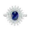 Thumbnail Image 4 of Oval Blue Sapphire and 5/8 CT. T.W. Diamond Sunburst Frame Ring in 10K White Gold
