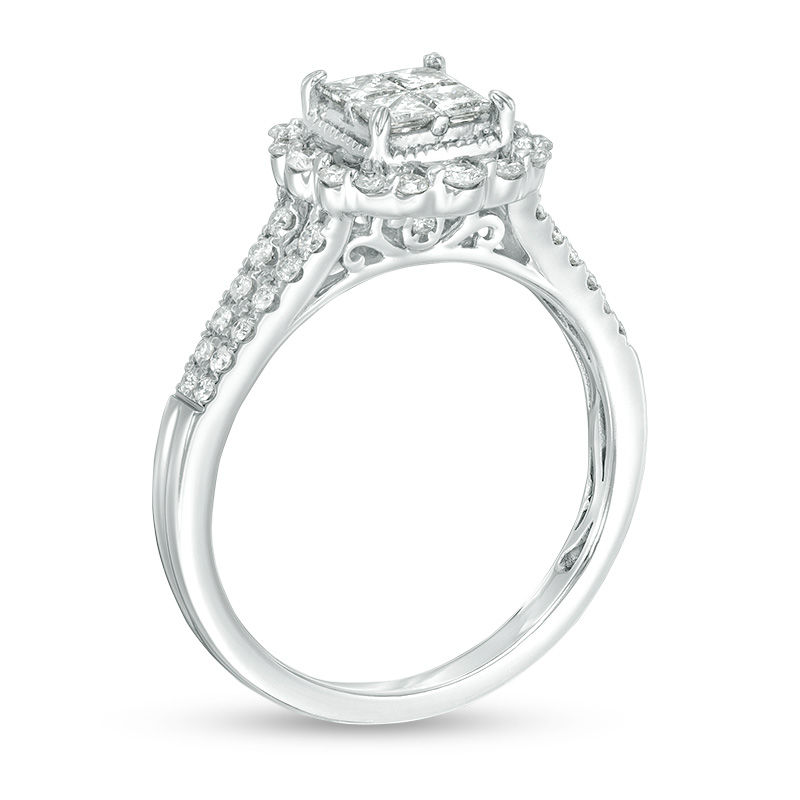 3/4 CT. T.W. Quad Princess-Cut Diamond Vintage-Style Frame Engagement Ring in 14K White Gold