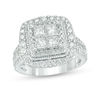 Thumbnail Image 1 of 2 CT. T.W. Quad Princess-Cut Diamond Vintage-Style Double Frame Multi-Row Engagement Ring in 14K White Gold