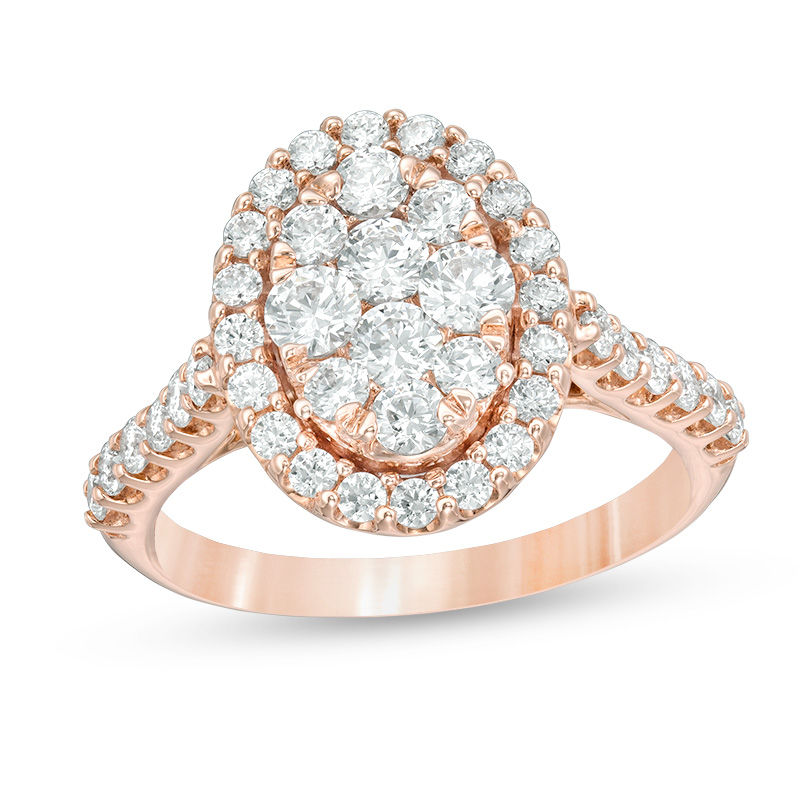 Main Image 1 of 1-1/2 CT. T.W. Composite Diamond Oval Frame Engagement Ring in 14K Rose Gold