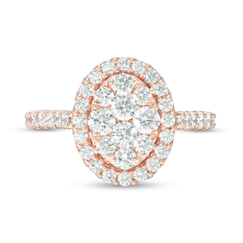 Main Image 4 of 1-1/2 CT. T.W. Composite Diamond Oval Frame Engagement Ring in 14K Rose Gold