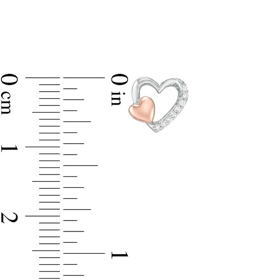 1/20 CT. T.w. Diamond Double Heart Stud Earrings in Sterling Silver and 10K Rose Gold