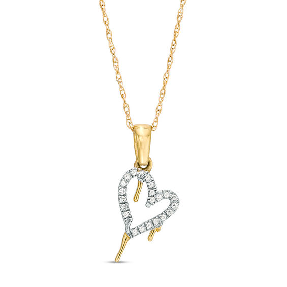 1/20 CT. T.w. Diamond Tilted Dripping Heart Pendant in 10K Gold