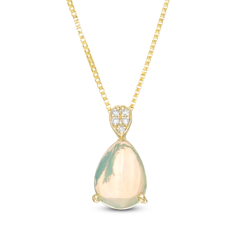 Main Image 1 of Pear-Shaped Opal and Diamond Accent Teardrop Pendant in 10K Gold