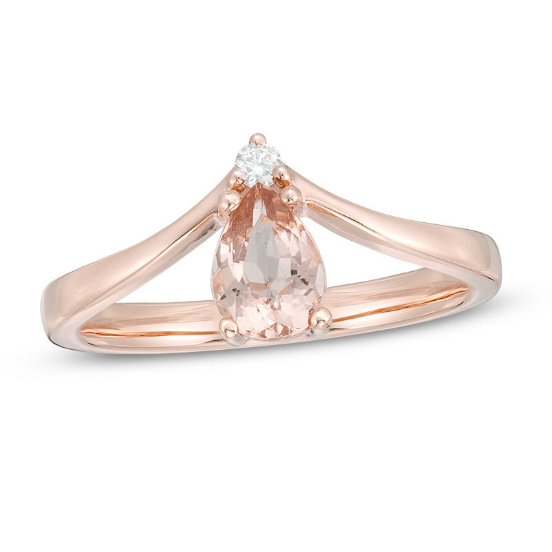 Pear-Shaped Morganite and Diamond Accent Chevron Ring in 10K Rose Gold